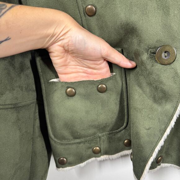 Bejeweled by Susan Fixel Jacket Women S Faux Suede Olive Green Military Y2K - Picture 6 of 9